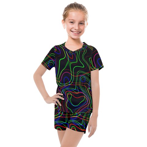 Neon Waves                                  Kids  Mesh Tee And Shorts Set by LalyLauraFLM