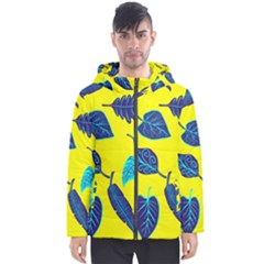 Leaves On A Yellow Background                                  Men s Hooded Puffer Jacket by LalyLauraFLM