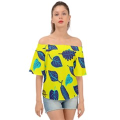 Leaves On A Yellow Background                                 Off Shoulder Short Sleeve Top by LalyLauraFLM