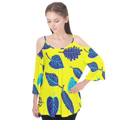 Leaves On A Yellow Background                                  Flutter Sleeve Tee by LalyLauraFLM