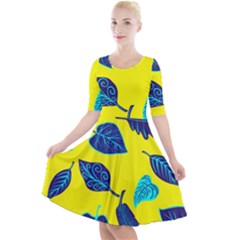 Leaves On A Yellow Background                                     Quarter Sleeve A-line Dress by LalyLauraFLM