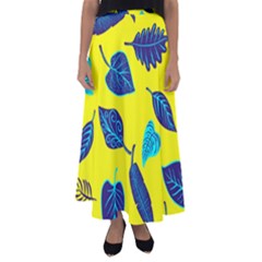 Leaves On A Yellow Background                                Flared Maxi Skirt by LalyLauraFLM