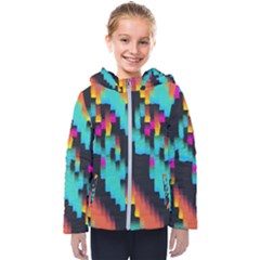 Rectangles In Retro Colors                                 Kids  Hooded Puffer Jacket