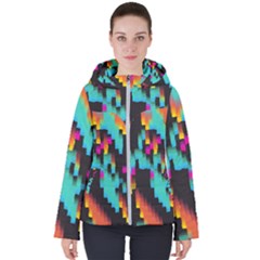 Rectangles In Retro Colors                                 Women s Hooded Puffer Jacket by LalyLauraFLM