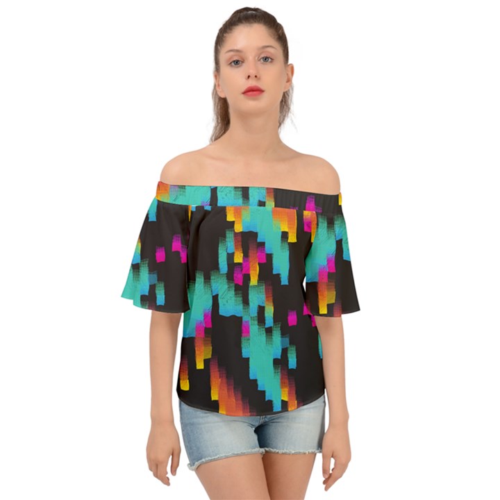 Rectangles in retro colors                                 Off Shoulder Short Sleeve Top