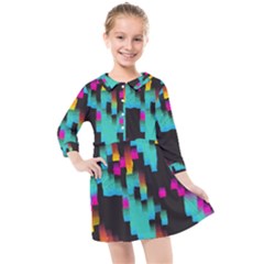 Rectangles In Retro Colors                                Kids  Quarter Sleeve Shirt Dress by LalyLauraFLM