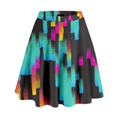 Rectangles In Retro Colors                                    High Waist Skirt