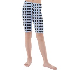 Black Flower On Blue White Pattern Kids  Mid Length Swim Shorts