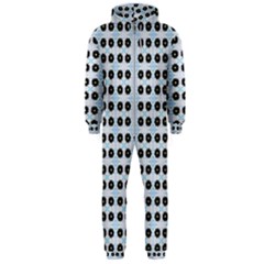 Black Flower On Blue White Pattern Hooded Jumpsuit (men)  by BrightVibesDesign