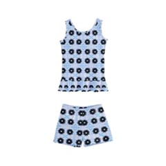 Black Flower On Blue White Pattern Kids  Boyleg Swimsuit by BrightVibesDesign