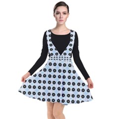 Black Flower On Blue White Pattern Plunge Pinafore Dress by BrightVibesDesign