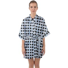 Black Flower On Blue White Pattern Quarter Sleeve Kimono Robe by BrightVibesDesign