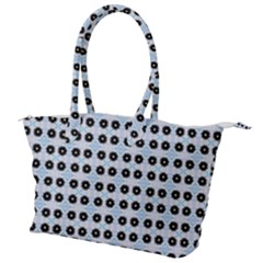 Black Flower On Blue White Pattern Canvas Shoulder Bag by BrightVibesDesign