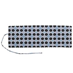 Black Flower On Blue White Pattern Roll Up Canvas Pencil Holder (m) by BrightVibesDesign