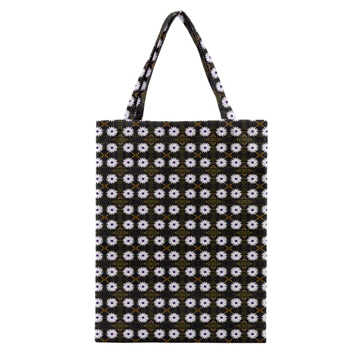 White Flower Pattern On Yellow Black Classic Tote Bag