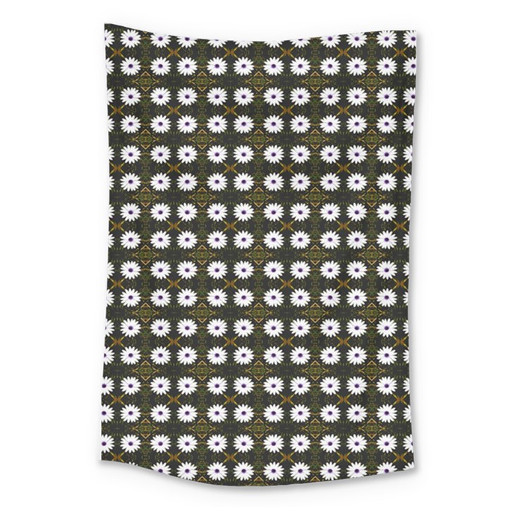 White Flower Pattern On Yellow Black Large Tapestry