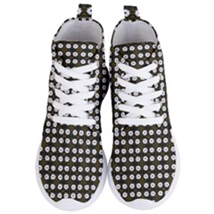 White Flower Pattern On Yellow Black Women s Lightweight High Top Sneakers by BrightVibesDesign