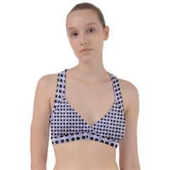 Black Flower  On Purple White Pattern Sweetheart Sports Bra by BrightVibesDesign