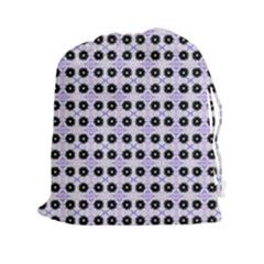 Black Flower  On Purple White Pattern Drawstring Pouch (xxl) by BrightVibesDesign