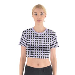 Black Flower  On Purple White Pattern Cotton Crop Top by BrightVibesDesign