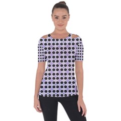 Black Flower  On Purple White Pattern Shoulder Cut Out Short Sleeve Top by BrightVibesDesign