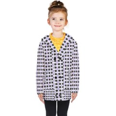 Black Flower  On Purple White Pattern Kids  Double Breasted Button Coat by BrightVibesDesign