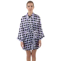 Black Flower  On Purple White Pattern Long Sleeve Kimono Robe by BrightVibesDesign