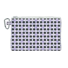 Black Flower  On Purple White Pattern Canvas Cosmetic Bag (large) by BrightVibesDesign