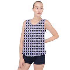 Black Flower  On Purple White Pattern Bubble Hem Chiffon Tank Top by BrightVibesDesign