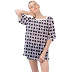 Black Flower  On Purple White Pattern Oversized Chiffon Top by BrightVibesDesign