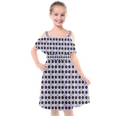 Black Flower  On Purple White Pattern Kids  Cut Out Shoulders Chiffon Dress by BrightVibesDesign