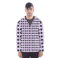 Black Flower On Pink White Pattern Men s Hooded Windbreaker by BrightVibesDesign