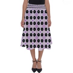 Black Flower On Pink White Pattern Perfect Length Midi Skirt by BrightVibesDesign