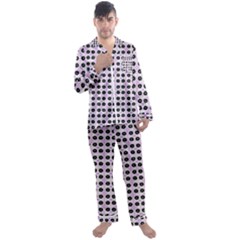 Black Flower On Pink White Pattern Men s Satin Pajamas Long Pants Set by BrightVibesDesign