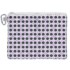 Black Flower On Pink White Pattern Canvas Cosmetic Bag (xxl) by BrightVibesDesign