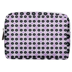 Black Flower On Pink White Pattern Make Up Pouch (medium) by BrightVibesDesign