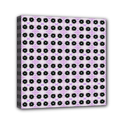 Black Flower On Pink White Pattern Mini Canvas 6  X 6  (stretched) by BrightVibesDesign