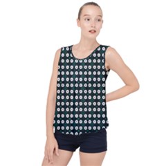 White Flower Pattern On Green Black Bubble Hem Chiffon Tank Top by BrightVibesDesign