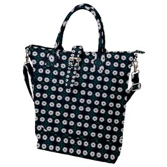 White Flower Pattern On Green Black Buckle Top Tote Bag by BrightVibesDesign