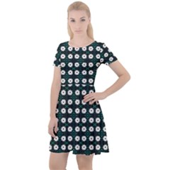 White Flower Pattern On Green Black Cap Sleeve Velour Dress  by BrightVibesDesign