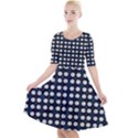 White Flower Pattern On Dark Blue Quarter Sleeve A-Line Dress View1