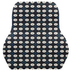 White Flower Pattern On Dark Blue Car Seat Back Cushion  by BrightVibesDesign