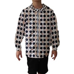 Black Flower On Yellow White Pattern Kids  Hooded Windbreaker by BrightVibesDesign