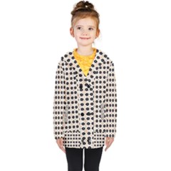 Black Flower On Yellow White Pattern Kids  Double Breasted Button Coat by BrightVibesDesign