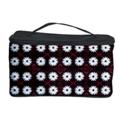 White Flower Pattern On Pink Black Cosmetic Storage by BrightVibesDesign