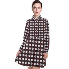 White Flower Pattern On Pink Black Long Sleeve Chiffon Shirt Dress by BrightVibesDesign