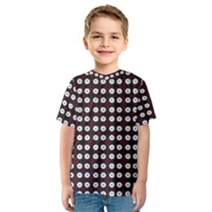 White Flower Pattern On Pink Black Kids  Sport Mesh Tee