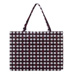 White Flower Pattern On Pink Black Medium Tote Bag by BrightVibesDesign