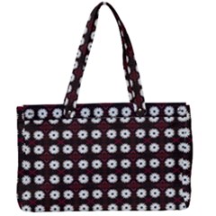 White Flower Pattern On Pink Black Canvas Work Bag