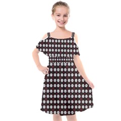 White Flower Pattern On Pink Black Kids  Cut Out Shoulders Chiffon Dress by BrightVibesDesign